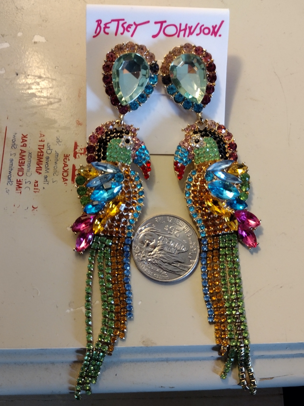 Betsey Johnson Tropical Parrot Crystal Drop Earrings - Multicolor - Picture 2 of 3